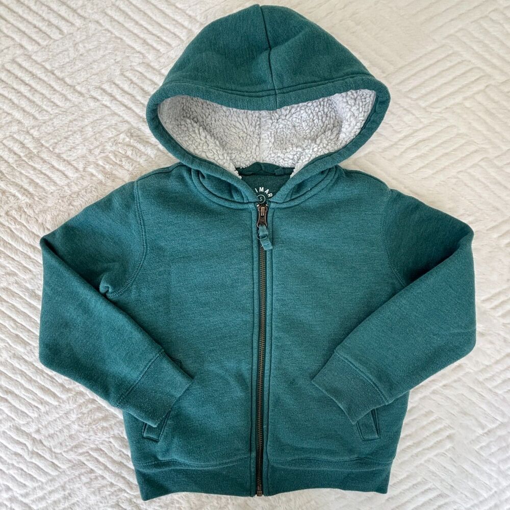 Primary Kids Size 5 Teal Green Sherpa Lined Full Zip Hoodie Sweatshirt Jacket